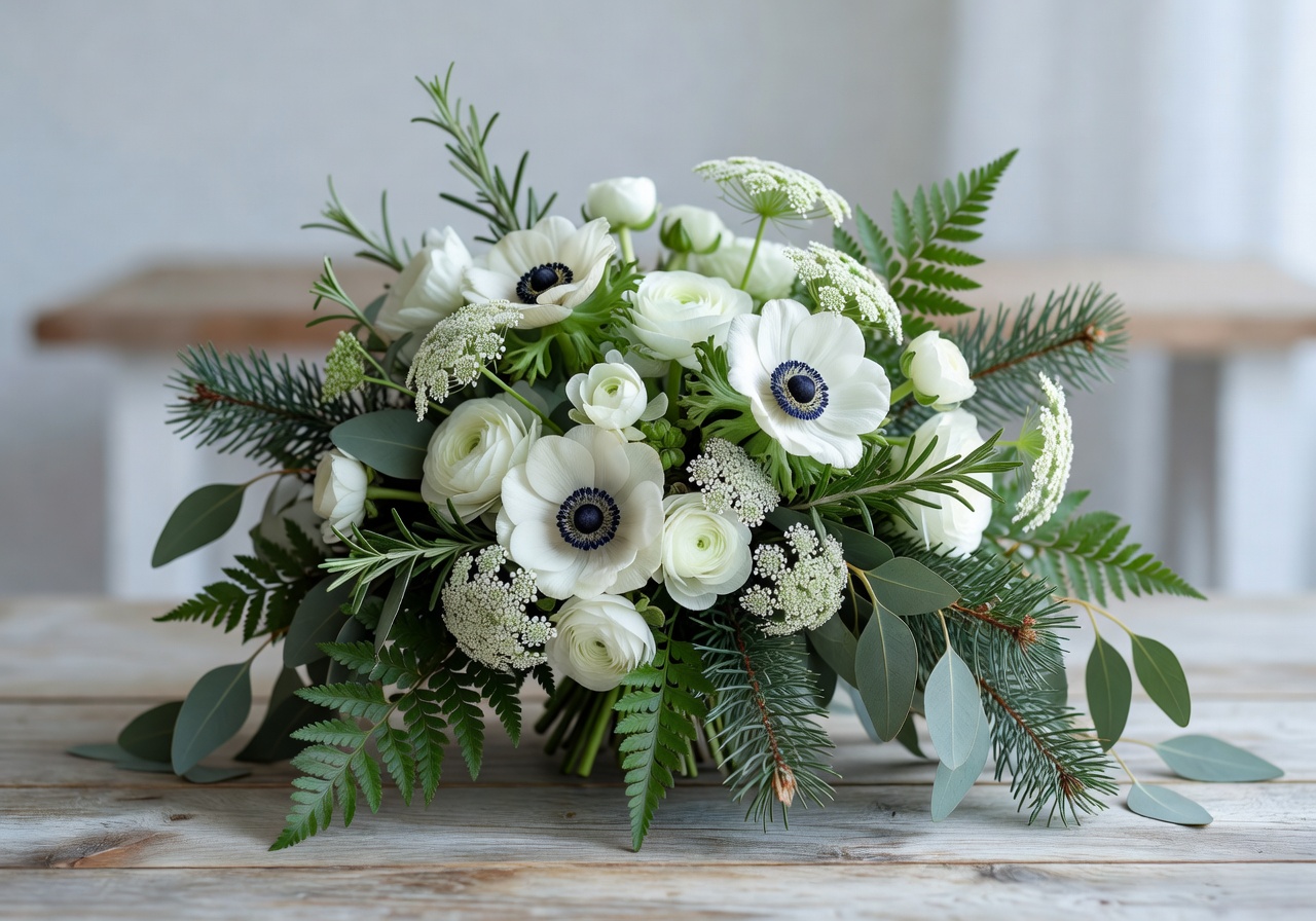 Elegant white and green wedding floral arrangement