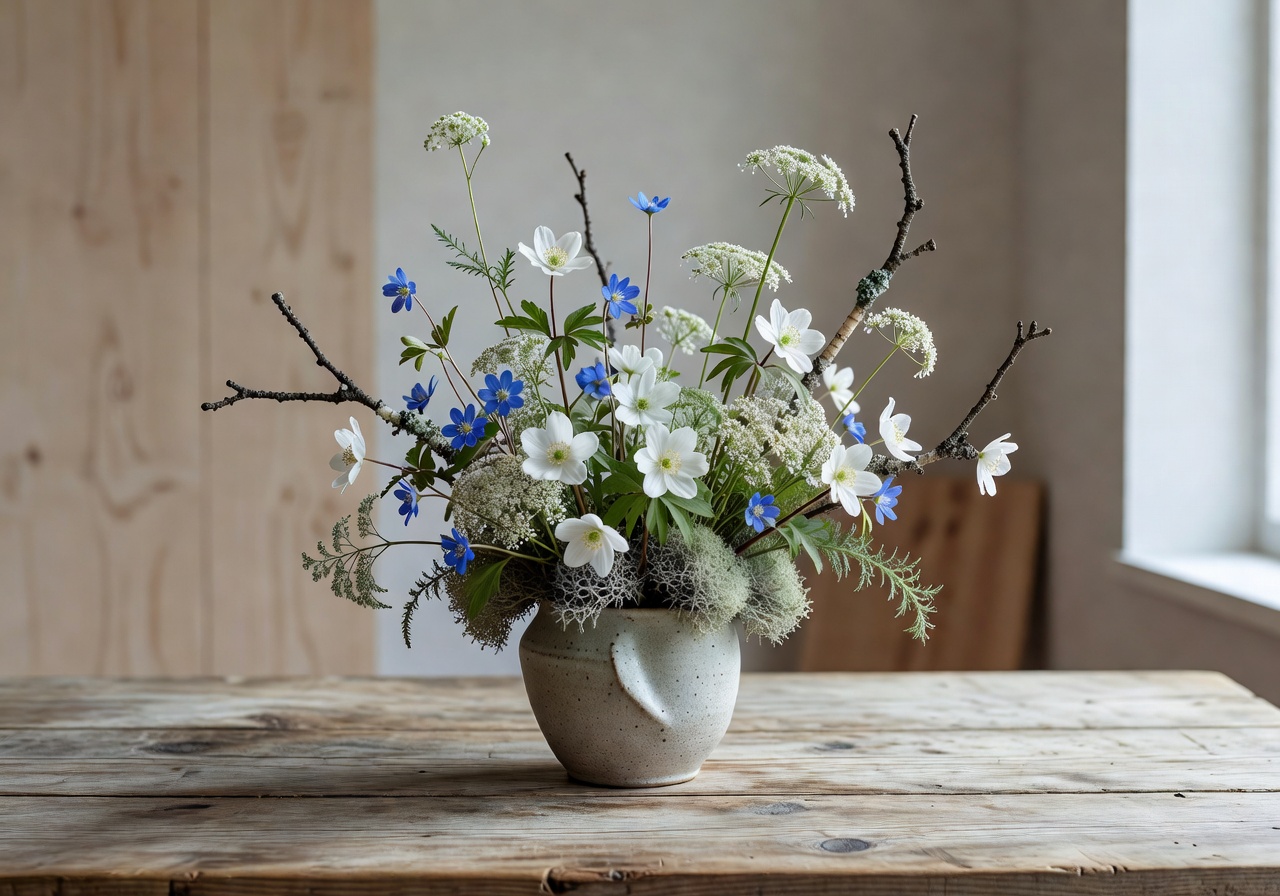 Rustic yet elegant Nordic seasonal wildflower arrangement